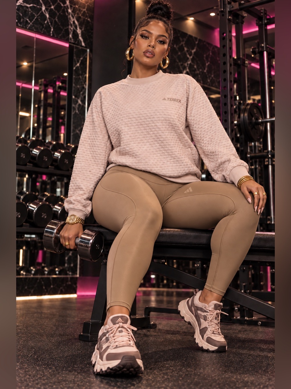 adidas Light Pink Quilted Crewneck Sweatshirt